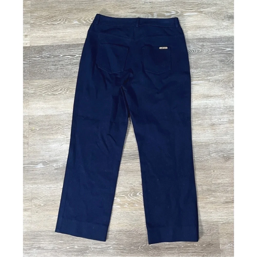 St. John Sz 4 Wide Leg Navy Blue Logo Denim Jean Pants Stretch Womens USA Made